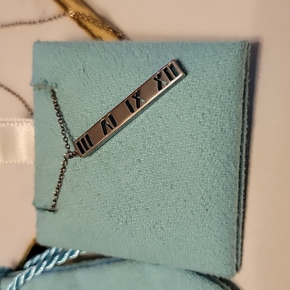 Tiffany & Co. Sterling Silver Atlas Bar Roman Numeral Pendant Necklace - Picture 3 of 5
